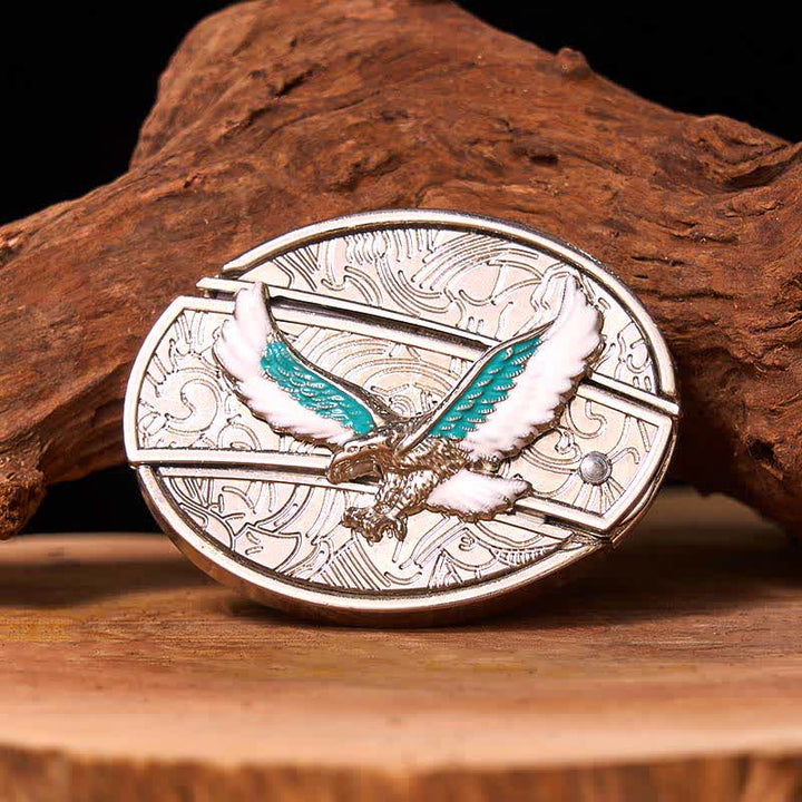 Men's DIY Blue & White Flying Eagle Hidden Folding Knife Leather Belt - Colored Eagle - Without Belt - Not Included Belt - image 0