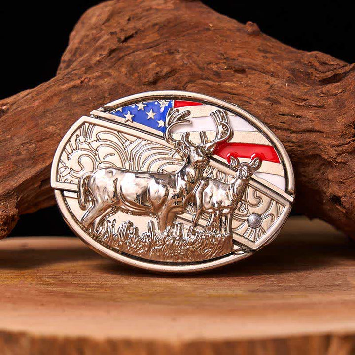 Men's DIY Enameled USA Flag & Deer Hidden Folding Knife Leather Belt (Pre-Sale) - Colored Eagle - Without Belt - Not Included Belt - image 0