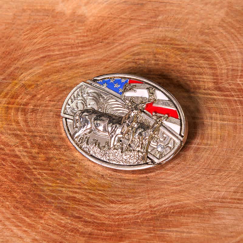 Men's DIY Enameled USA Flag & Deer Hidden Folding Knife Leather Belt (Pre-Sale) - image 1