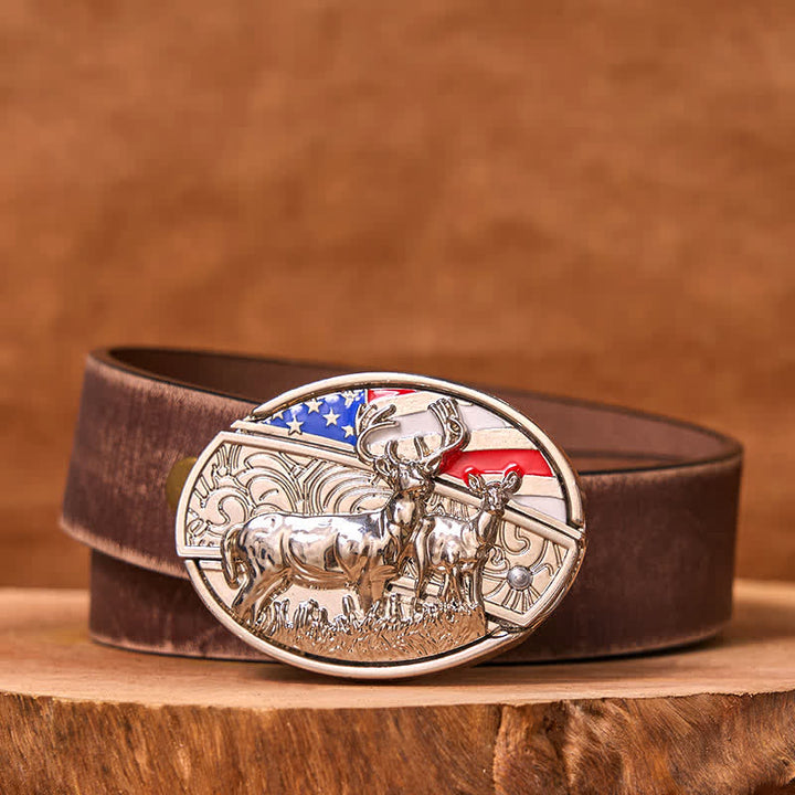 Men's DIY Enameled USA Flag & Deer Hidden Folding Knife Leather Belt (Pre-Sale) - Colored Eagle - Brown Distressed Belt - 42 - image 6