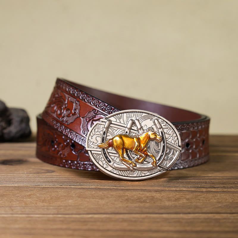 U Shaped Horse DIY Hidden Knife Western Buckle Leather Belt  - Brown Carved Belt - 42 - image 7