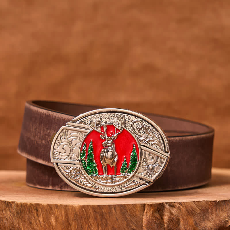 Men's DIY Colored Mountain Elk Hidden Folding Knife Leather Belt (Pre-Sale) - Colored Elk - Brown Distressed Belt - 42 - image 6