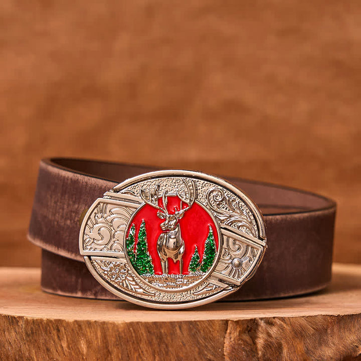 Men's DIY Colored Mountain Elk Hidden Folding Knife Leather Belt (Pre-Sale) - Colored Elk - Brown Distressed Belt - 42 - image 6