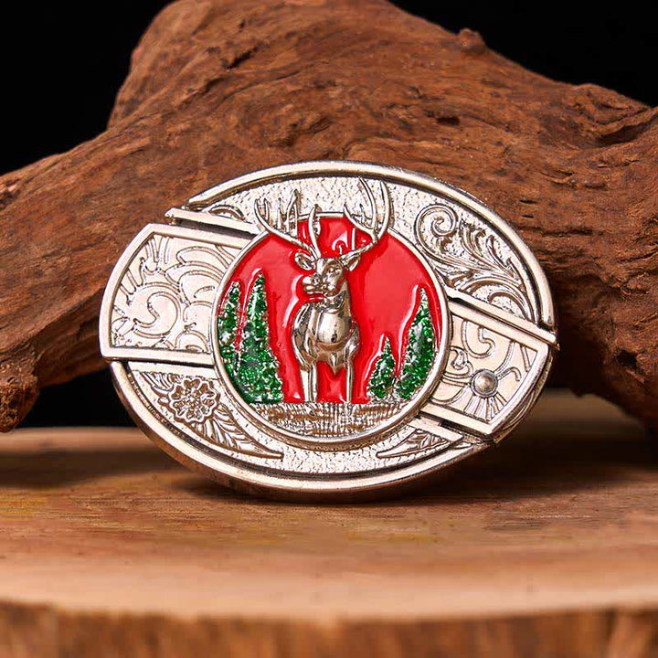 Men's DIY Colored Mountain Elk Hidden Folding Knife Leather Belt (Pre-Sale)