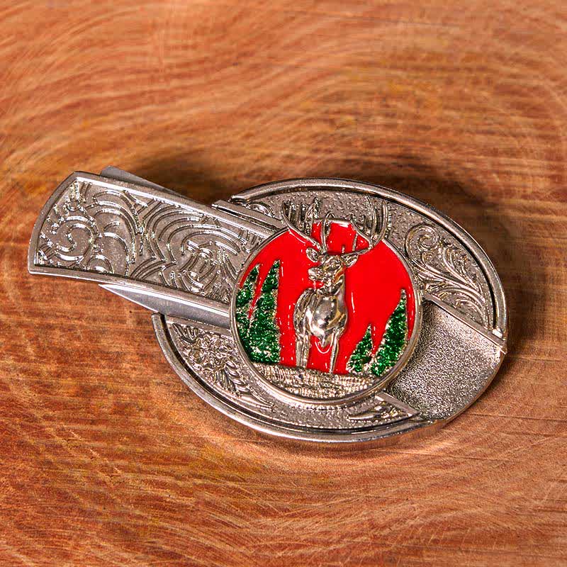 Men's DIY Colored Mountain Elk Hidden Folding Knife Leather Belt (Pre-Sale) - image 1