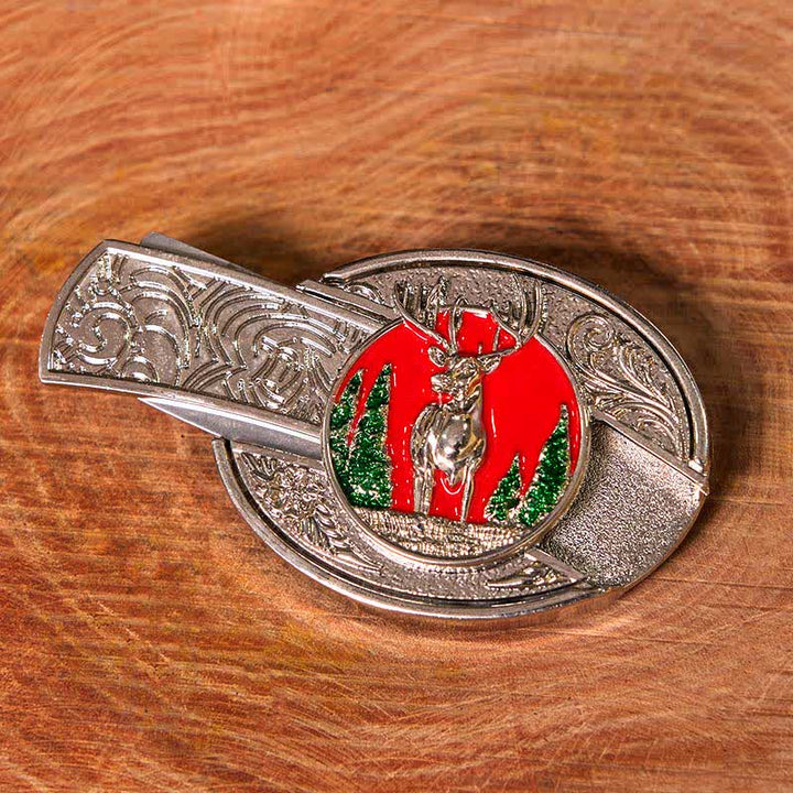 Men's DIY Colored Mountain Elk Hidden Folding Knife Leather Belt (Pre-Sale) - image 1