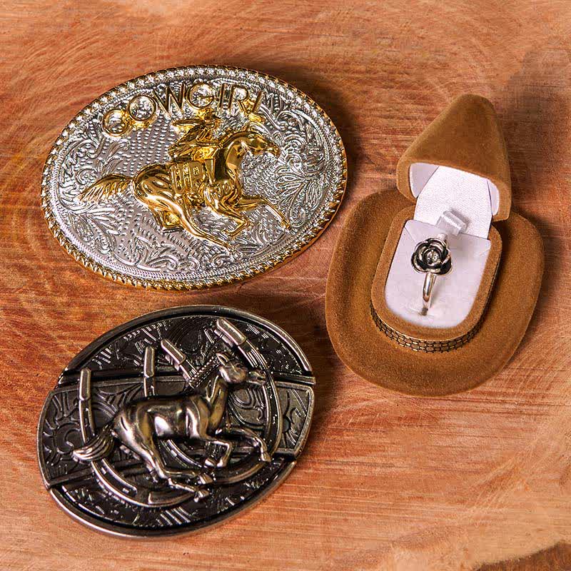 Cowgirl DIY Running Horse Hidden Knife Belt Buckle Twist Rose Ring Bundle Set - Running Horse - Without Belt - Not Included Belt - image 1