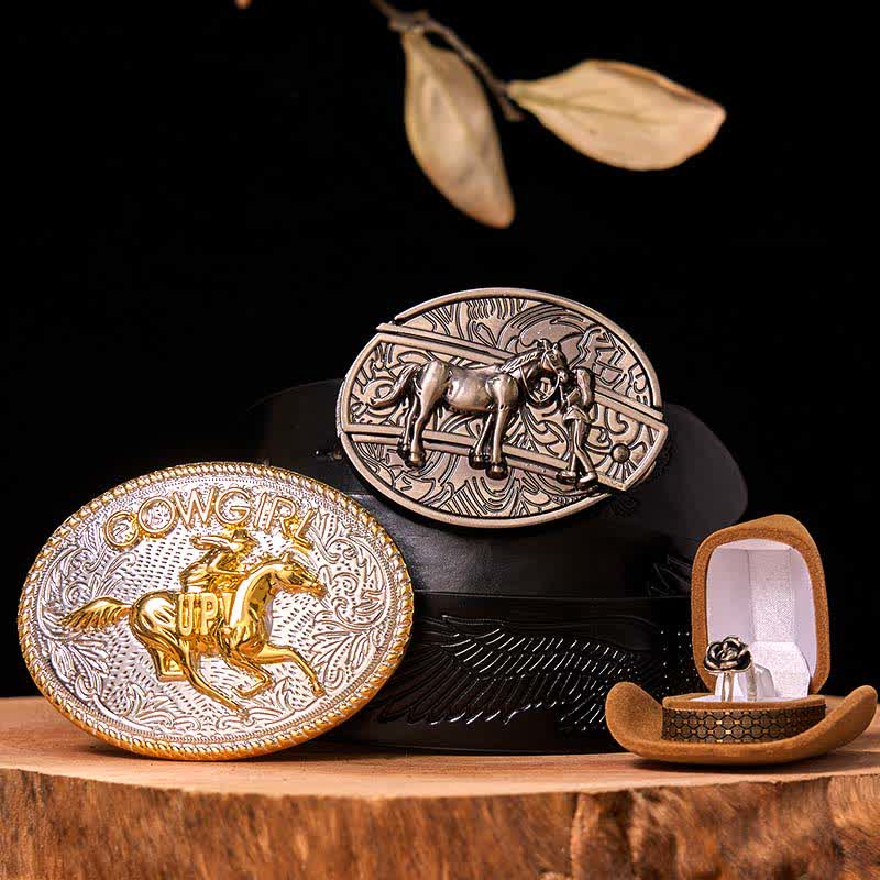DIY Western Cowgirl Hidden Knife Belt Buckle Twist Rose Ring Bundle Set - Running Horse - Black Embossed Eagle Belt - 42 - image 4