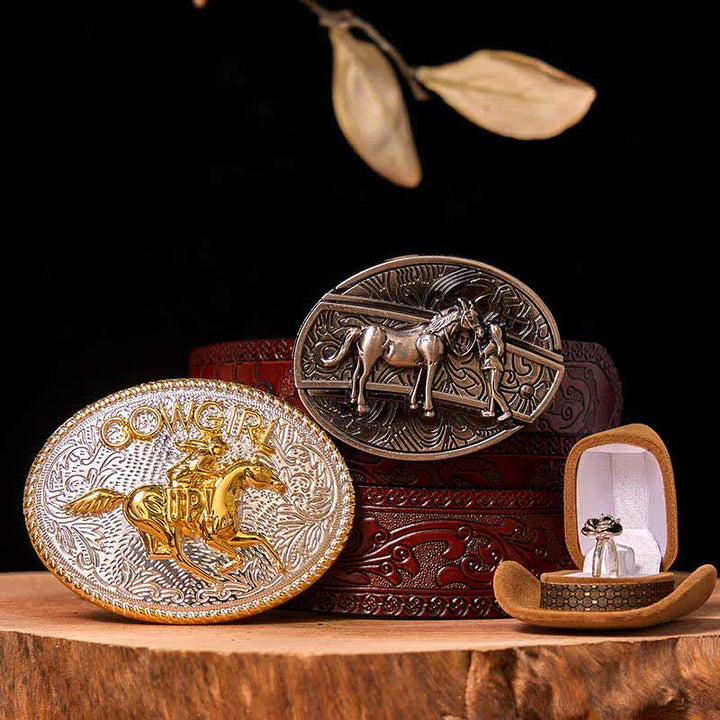 DIY Western Cowgirl Hidden Knife Belt Buckle Twist Rose Ring Bundle Set - Running Horse - Brown Carved Belt - 42 - image 8