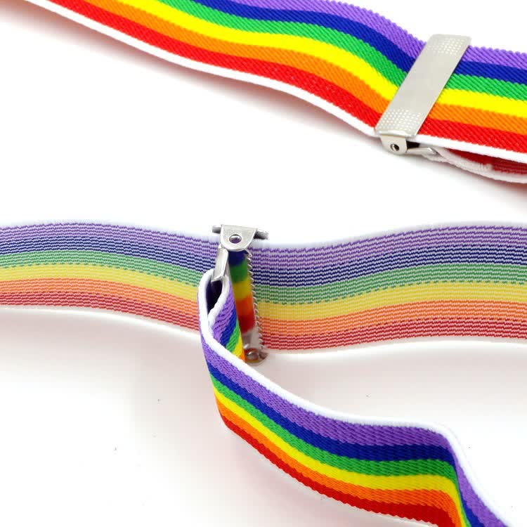Rainbow Colorful Striped Strap 3-Clips Adjustable Suspenders - image 4