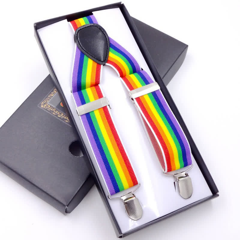 Rainbow Colorful Striped Strap 3-Clips Adjustable Suspenders - Colorful - image 0