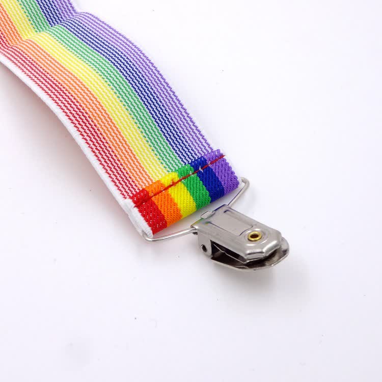 Rainbow Colorful Striped Strap 3-Clips Adjustable Suspenders - image 7