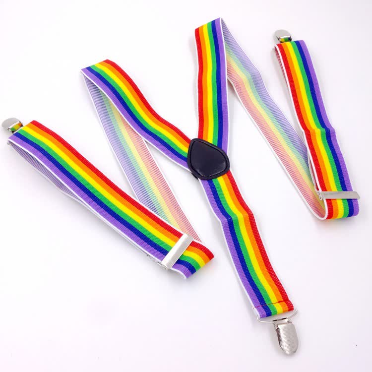 Rainbow Colorful Striped Strap 3-Clips Adjustable Suspenders - image 1