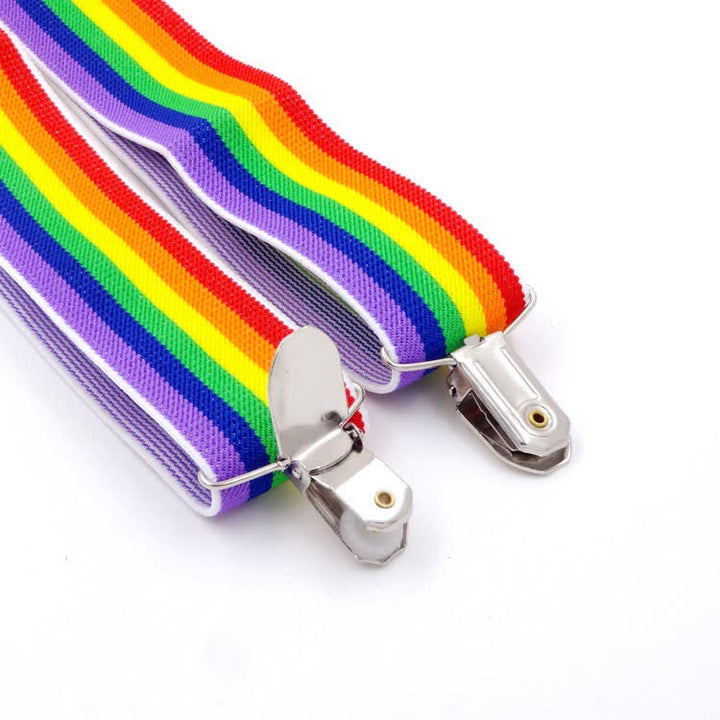 Rainbow Colorful Striped Strap 3-Clips Adjustable Suspenders - image 6
