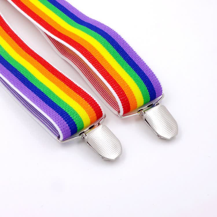 Rainbow Colorful Striped Strap 3-Clips Adjustable Suspenders - image 5