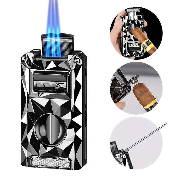 5 in 1 Multifunctional Cigar Cutter Tools Diamond Refillable Butane Lighter  - image 0