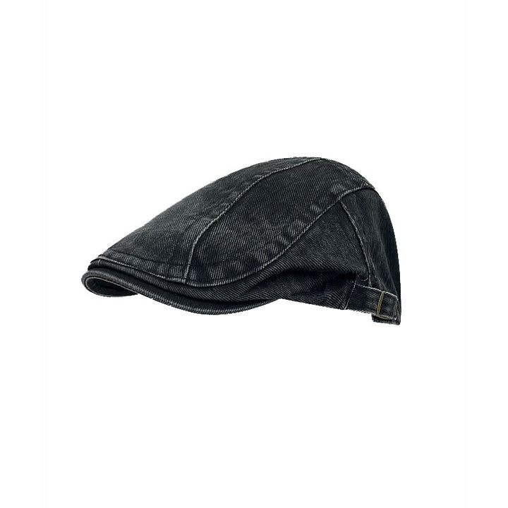 American Retro Newsboy Denim Washed Cotton Beret Cap - Black - M (22"-22 7/8") - image 0