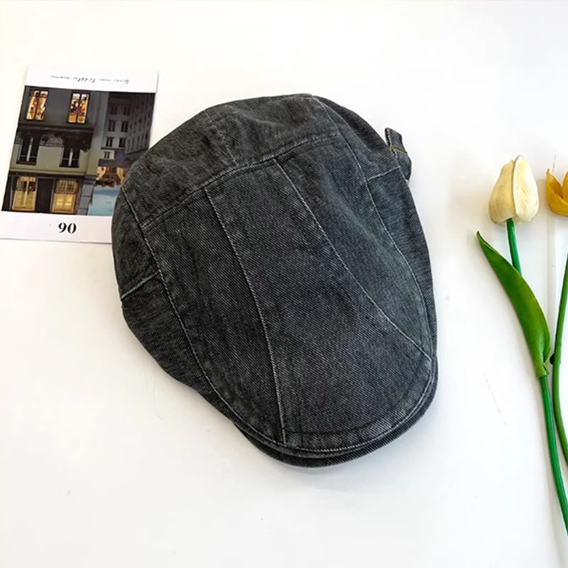 American Retro Newsboy Denim Washed Cotton Beret Cap - image 17