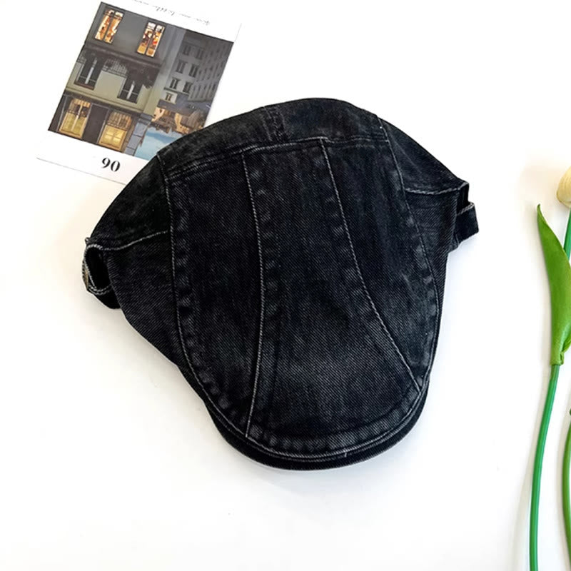 American Retro Newsboy Denim Washed Cotton Beret Cap - image 1