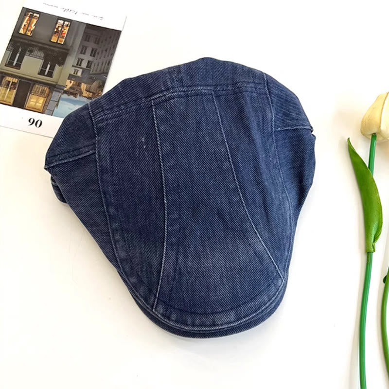 American Retro Newsboy Denim Washed Cotton Beret Cap - image 14