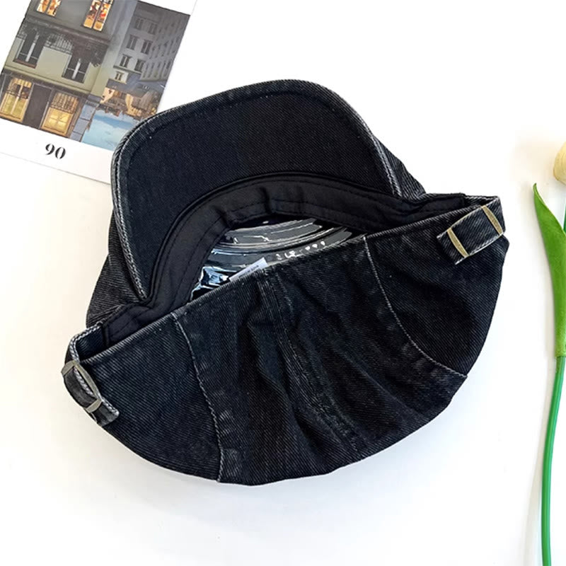American Retro Newsboy Denim Washed Cotton Beret Cap - image 2