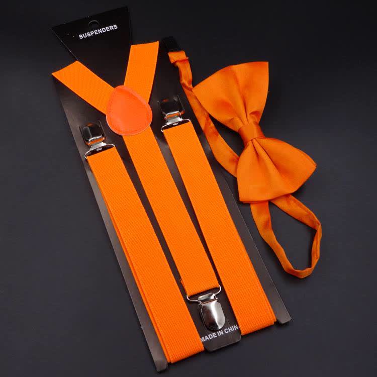 2Pcs Solid Color Bow Tie 3-Clips Adjustable Suspenders Set - Orange - image 9