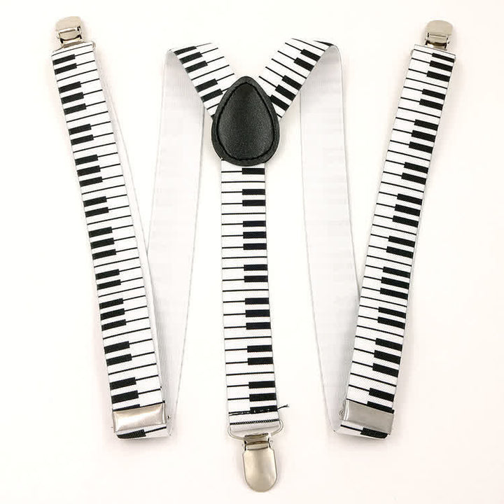 2Pcs Piano Pattern Music Bow Tie 3-Clips Adjustable Suspenders Set - image 2