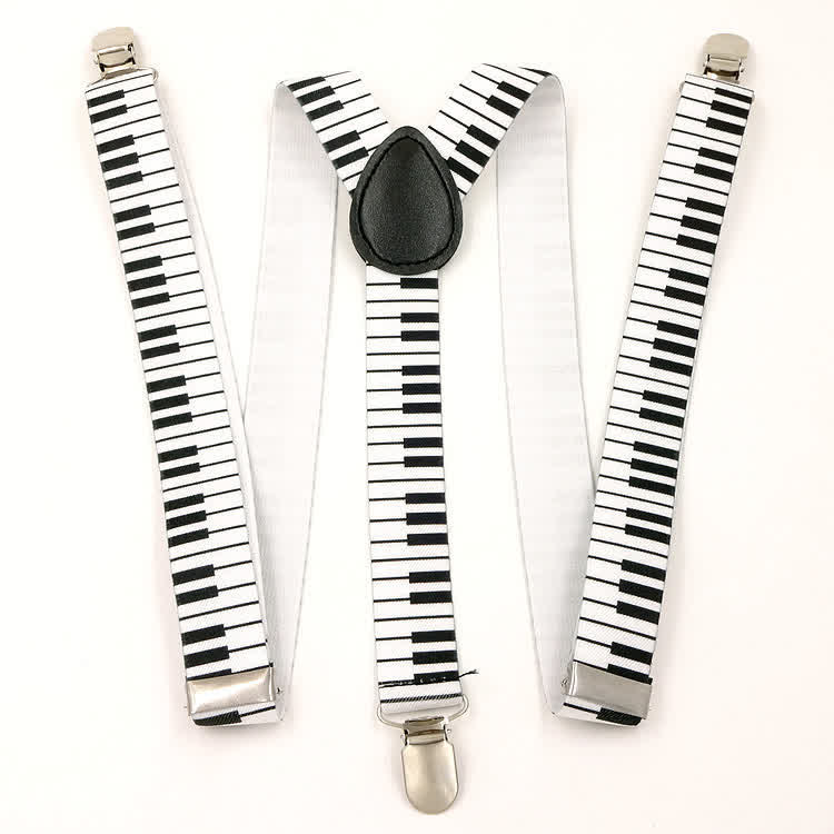 2Pcs Piano Pattern Music Bow Tie 3-Clips Adjustable Suspenders Set - image 2