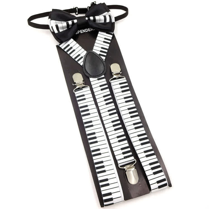 2Pcs Piano Pattern Music Bow Tie 3-Clips Adjustable Suspenders Set - image 3