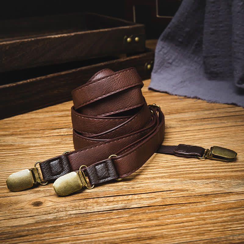 Dark Brown Vintage Adjustable Leather Suspenders - image 1