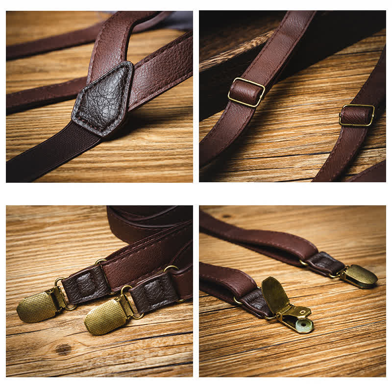 Dark Brown Vintage Adjustable Leather Suspenders - image 3