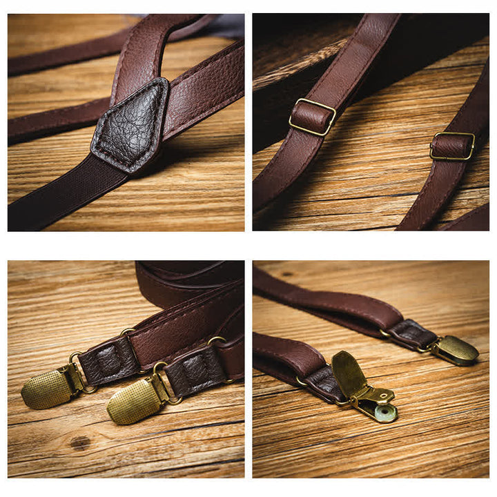 Dark Brown Vintage Adjustable Leather Suspenders - image 3
