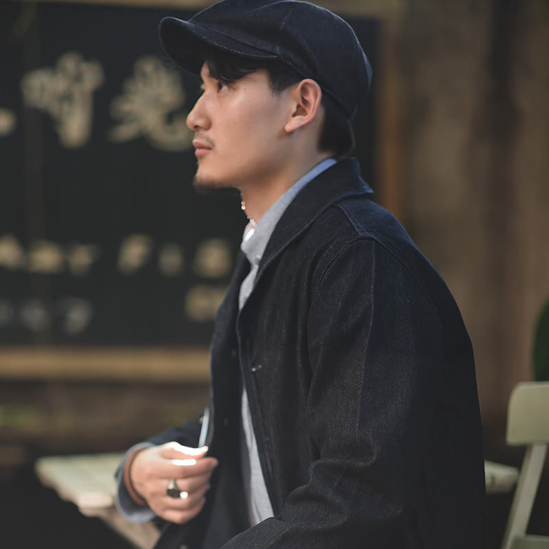 Men's Streeetwear Denim Short Brim Octagonal Newsboy Beret Cap - image 2