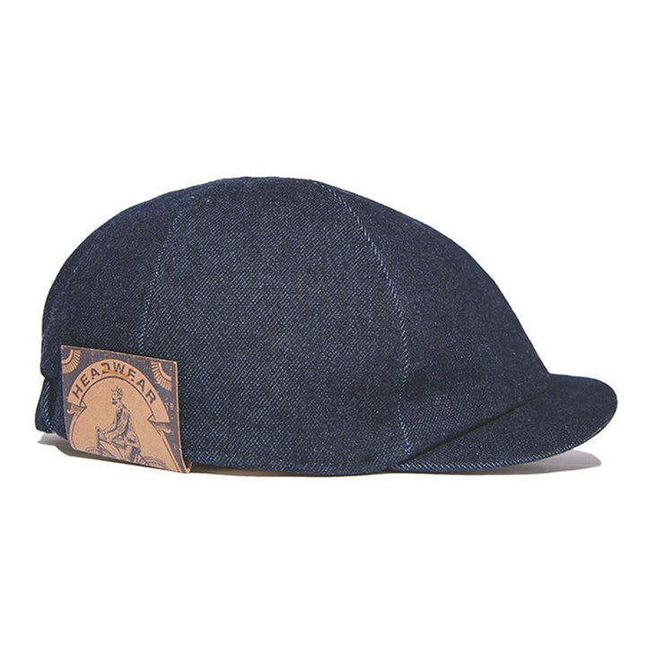 Men's Streeetwear Denim Short Brim Octagonal Newsboy Beret Cap - Denim Blue - L (22 1/2"-23 1/4") - image 0