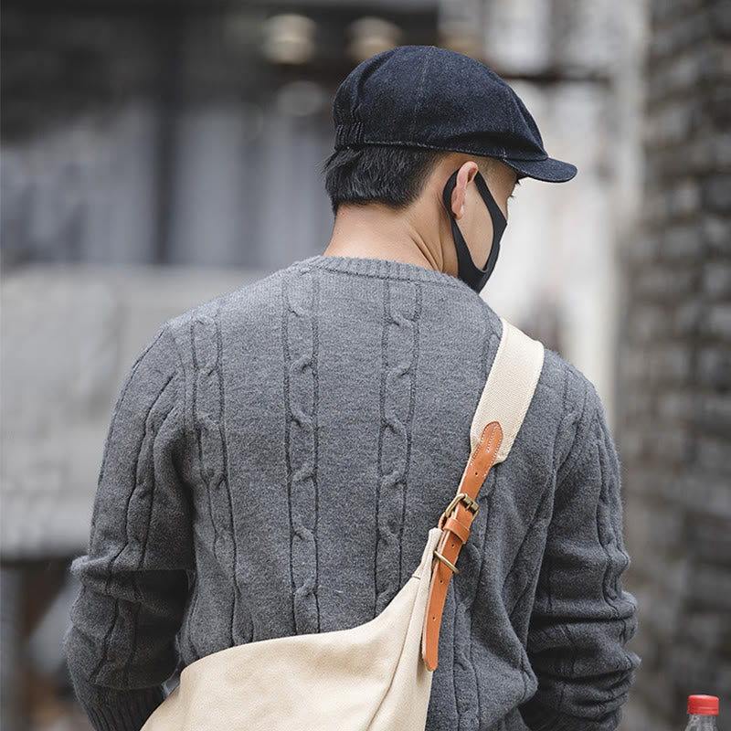 Men's Streeetwear Denim Short Brim Octagonal Newsboy Beret Cap - image 1