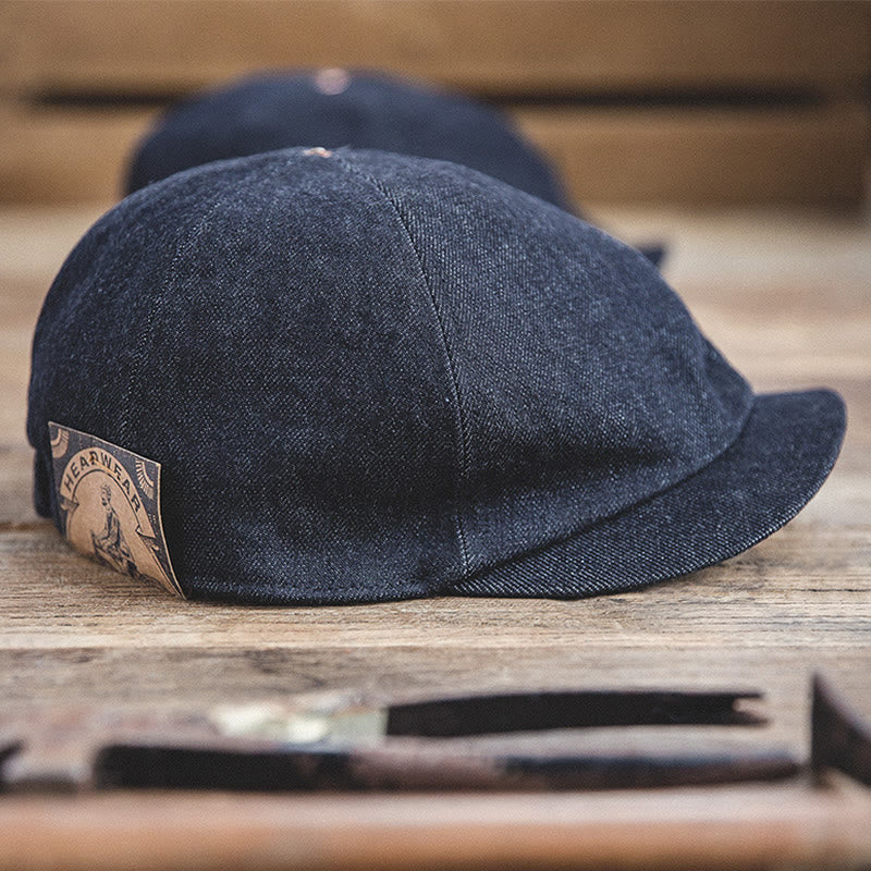 Men's Streeetwear Denim Short Brim Octagonal Newsboy Beret Cap - image 3