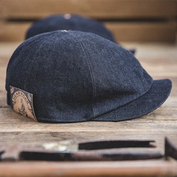 Men's Streeetwear Denim Short Brim Octagonal Newsboy Beret Cap - image 3