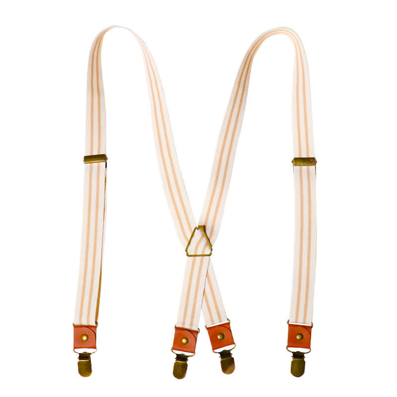 Clean White Striped Elastic Straps X-back Suspenders - image 4