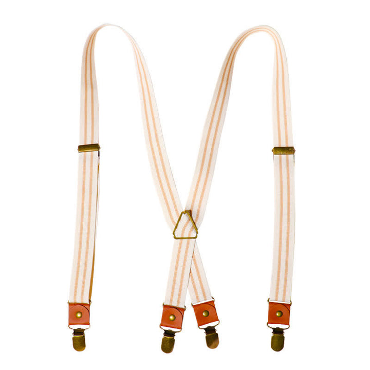 Clean White Striped Elastic Straps X-back Suspenders - image 4