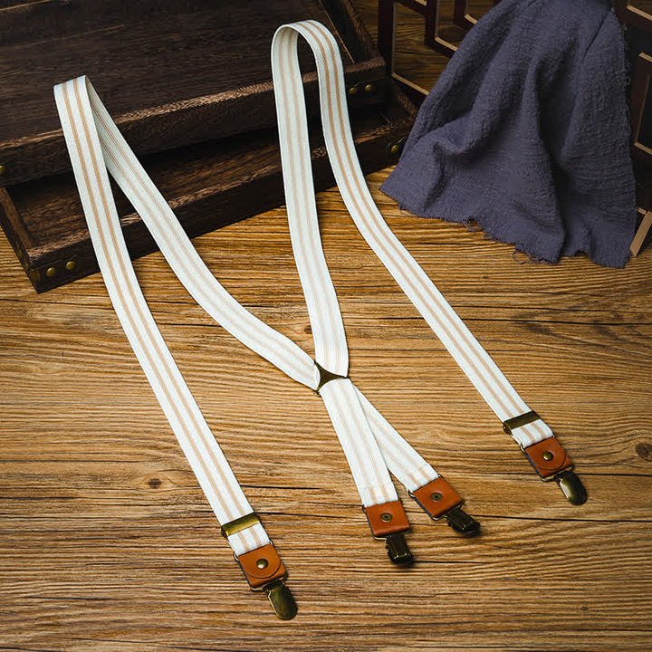 Clean White Striped Elastic Straps X-back Suspenders - White - image 0