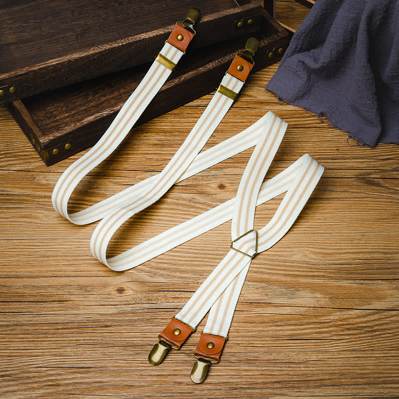 Clean White Striped Elastic Straps X-back Suspenders - image 2