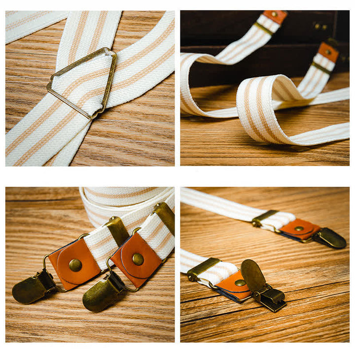 Clean White Striped Elastic Straps X-back Suspenders - image 3