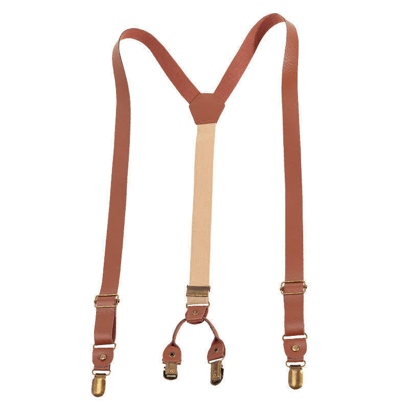 Brown Retro Style Elastic Adjustable Leather Suspenders - image 4