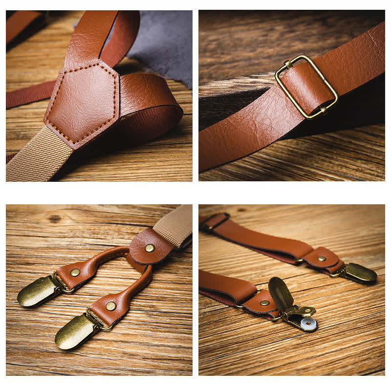 Brown Retro Style Elastic Adjustable Leather Suspenders - image 3