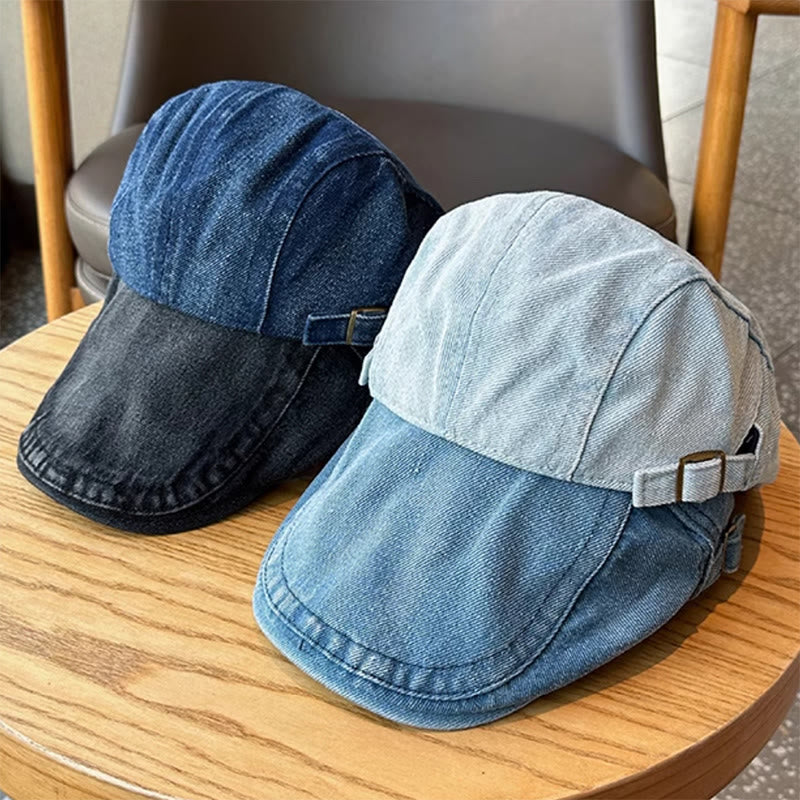 Classic Denim Adjustable Flat Cap Beret Cap - image 2