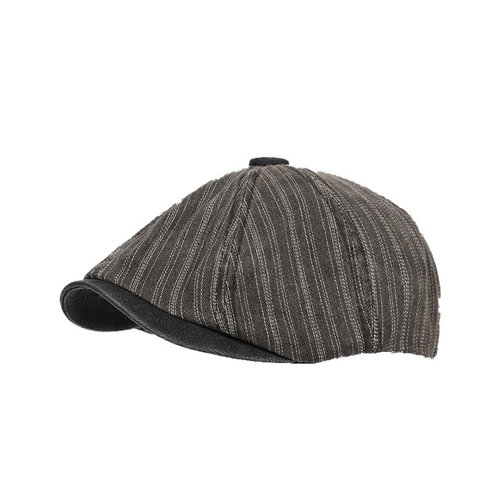Artist Painter Striped Washed Denim Octagonal Beret Cap - Gray - Adjustable (about 21 5/8"-23 5/8") - image 5
