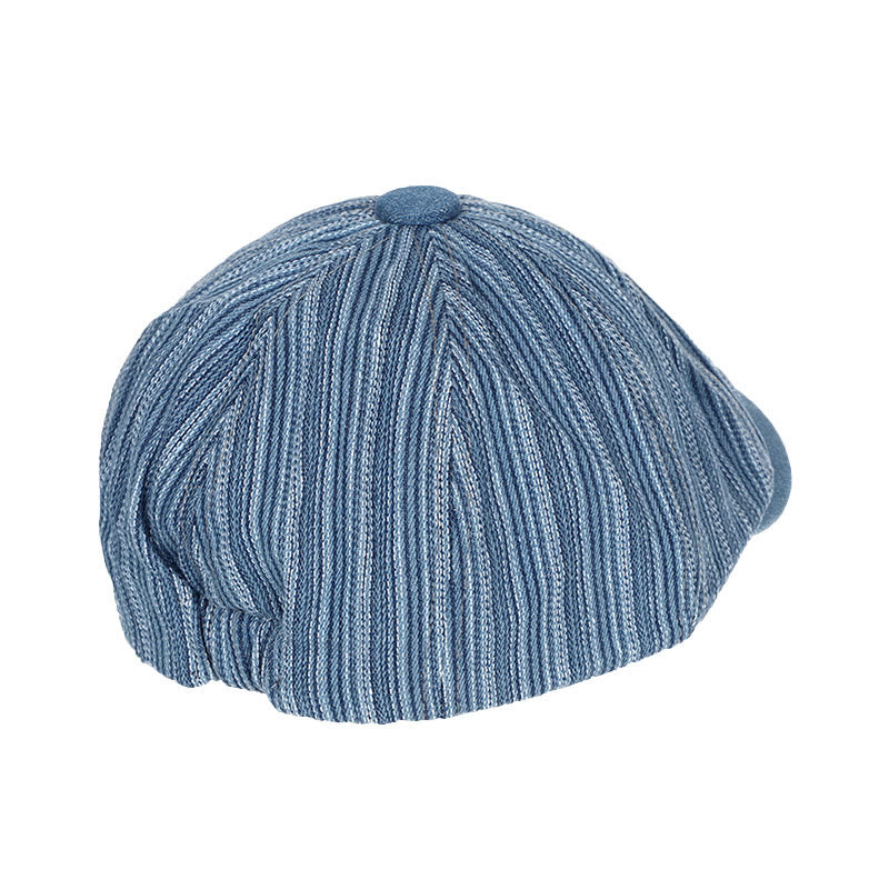 Artist Painter Striped Washed Denim Octagonal Beret Cap - image 3