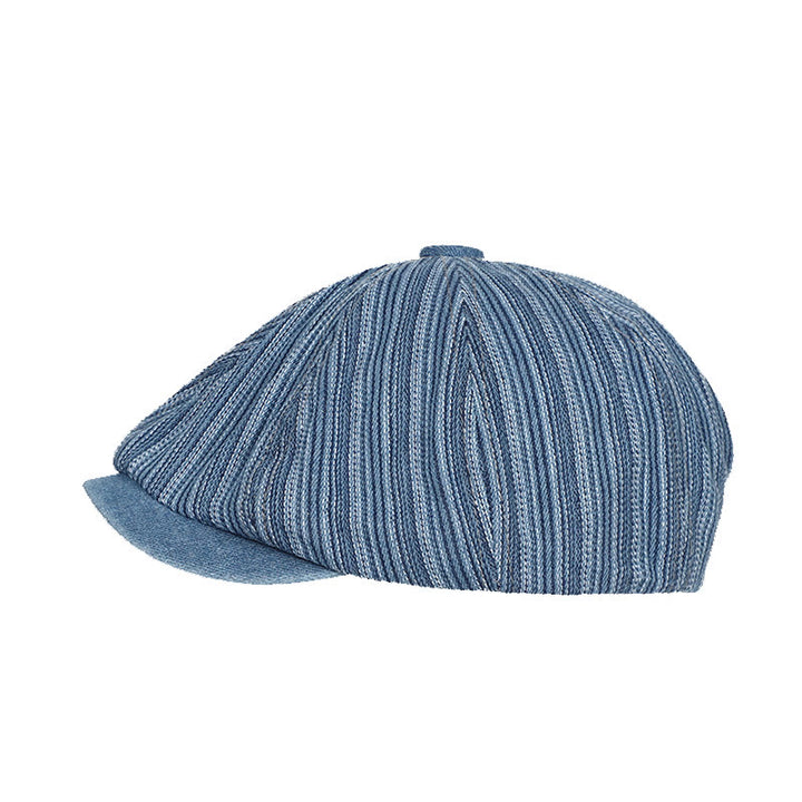 Artist Painter Striped Washed Denim Octagonal Beret Cap - image 2