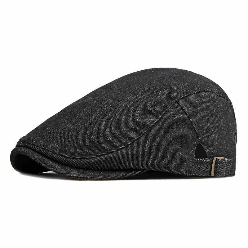 Classic Denim Adjustable Golf Flat Hat Beret Cap - Black - Adjustable (about 21 5/8"-23 5/8") - image 7