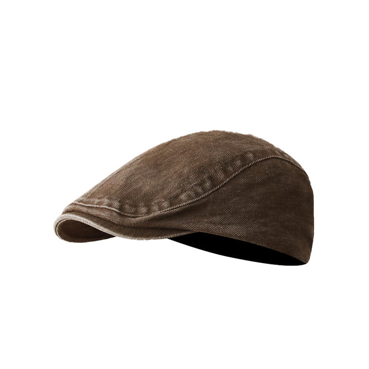 Fashion Washed Denim Newsboy Flat Cap Beret Cap - Coffee - Adjustable (about 21 5/8"-23 1/4") - image 7